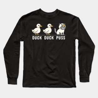 Funny Duck Goose Cat Pun Meme Kids Funny Duck Long Sleeve T-Shirt